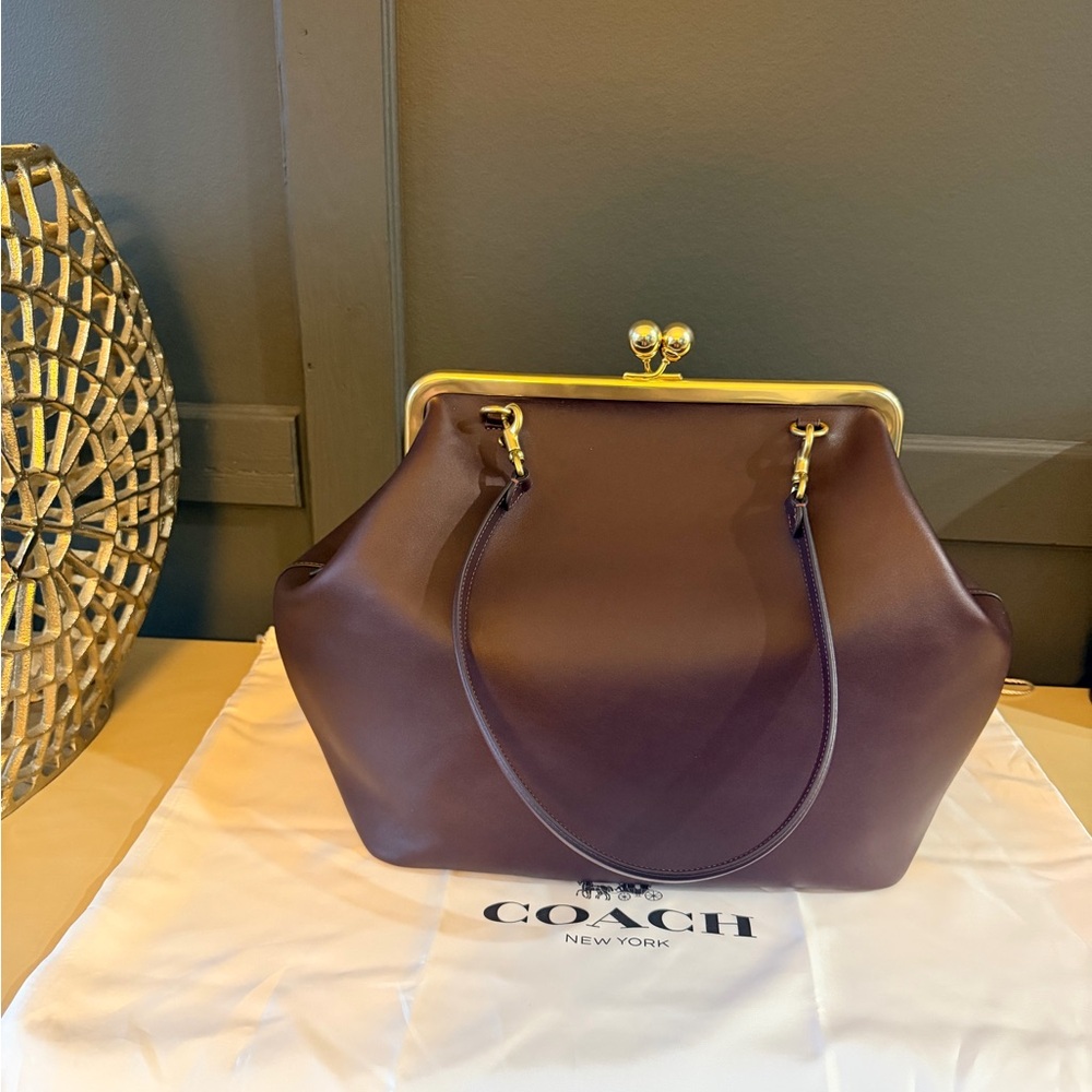 Coach Large Kisslock Frame Bag Black Currant NWOT